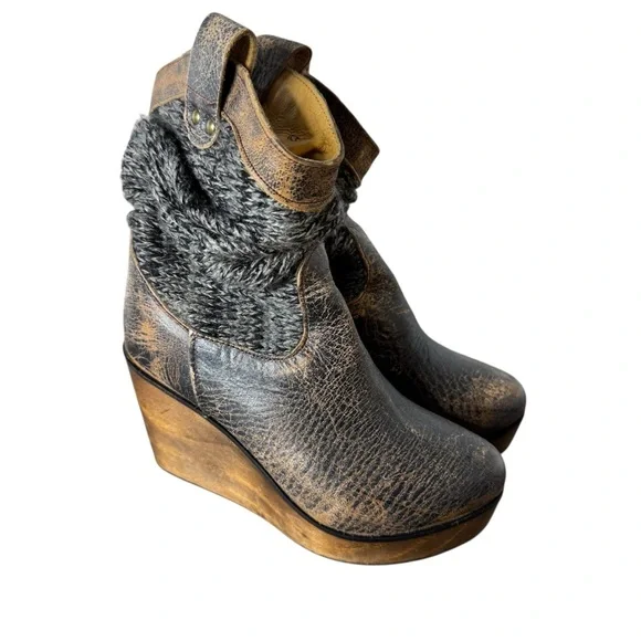 Bed Stu Bruges Distressed Knit Wedge Leather Bootie 6.5 - Picture 2 of 12